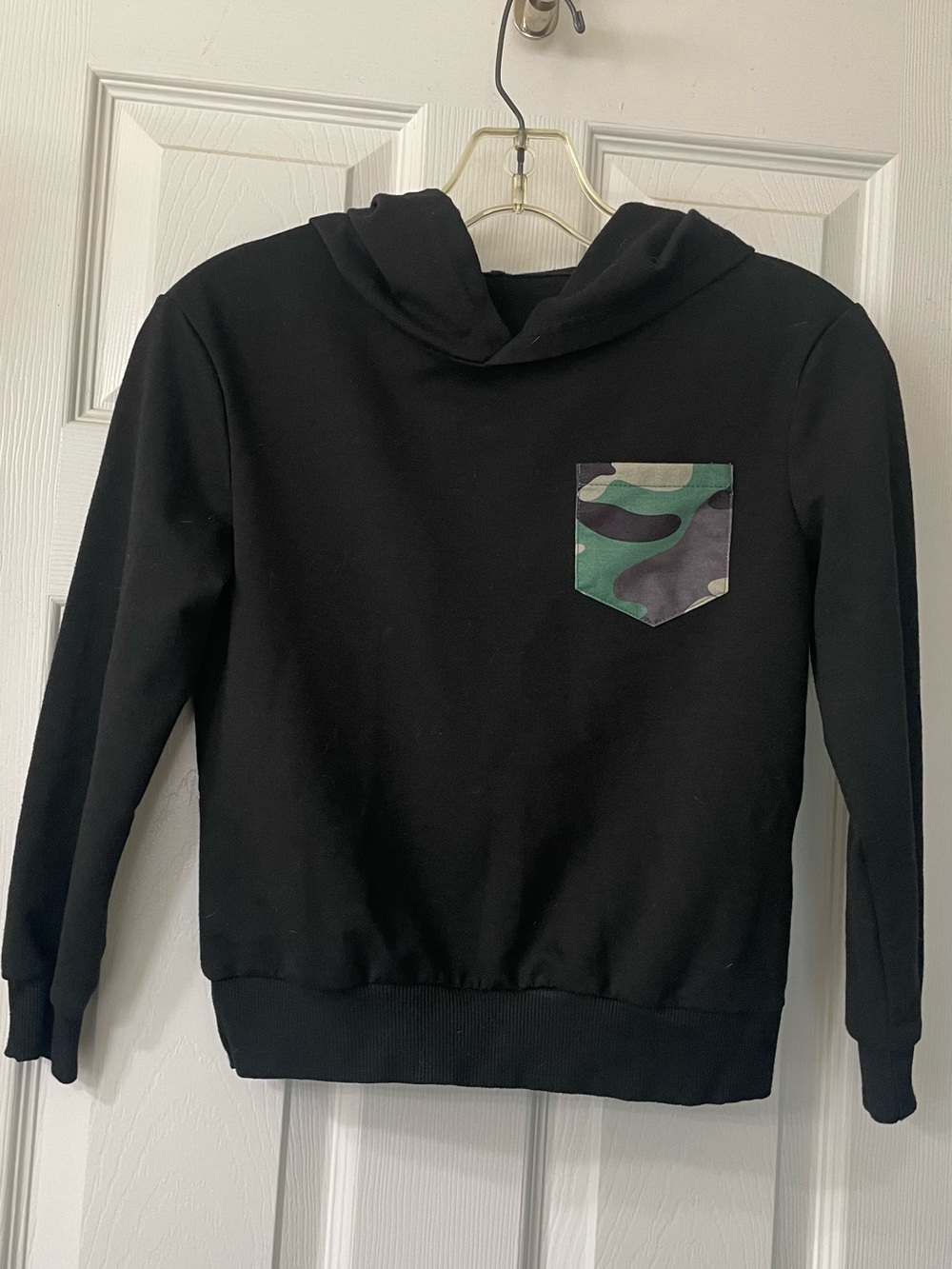 SHEIN Black Hoodie with Green Camo Pocket